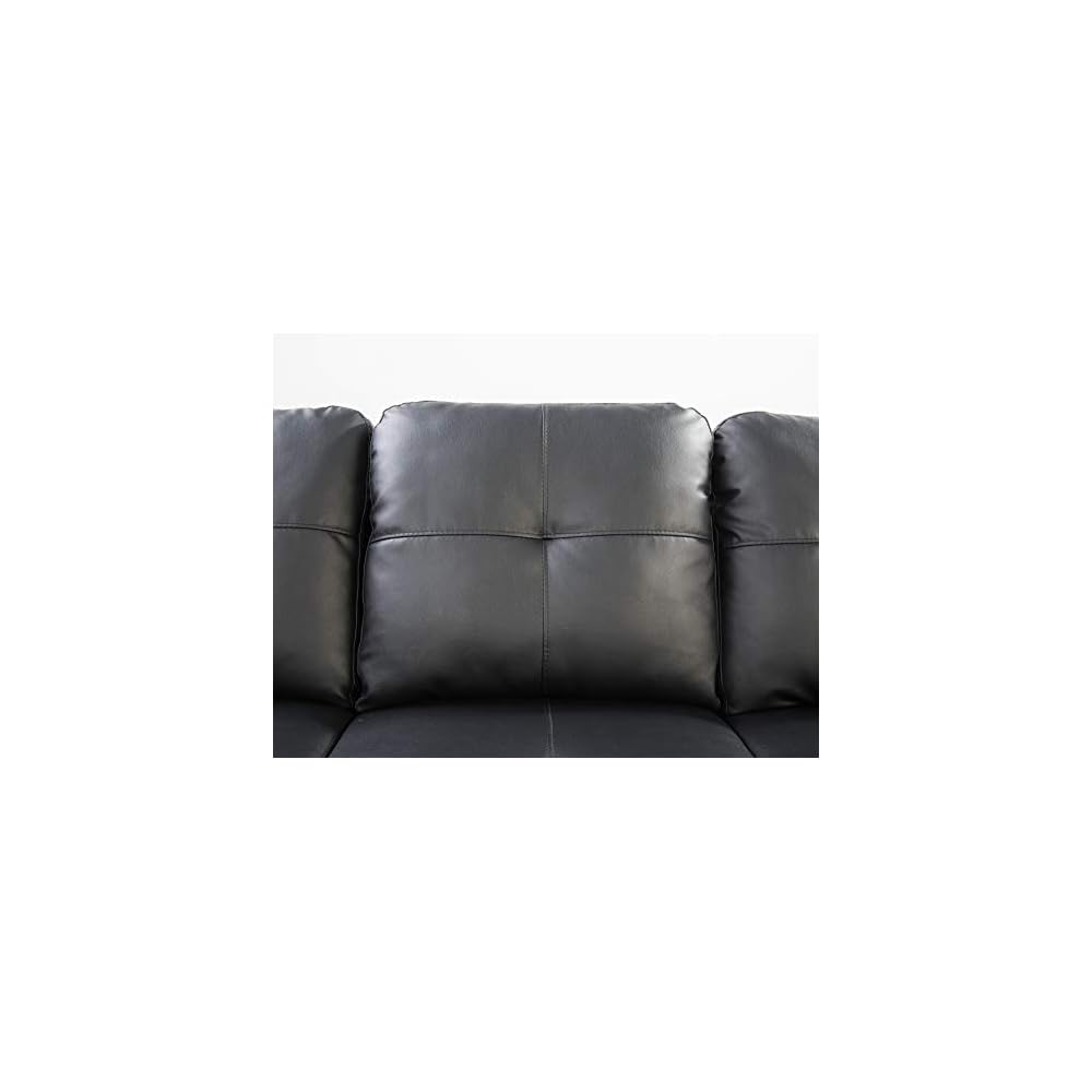 Faux Leather Sectional Sofa with Ottoman and 2 toss Pillows,3-Piece Couch Chaise W/Rounded Arms & Manufactured Wood,for Apartment,Black