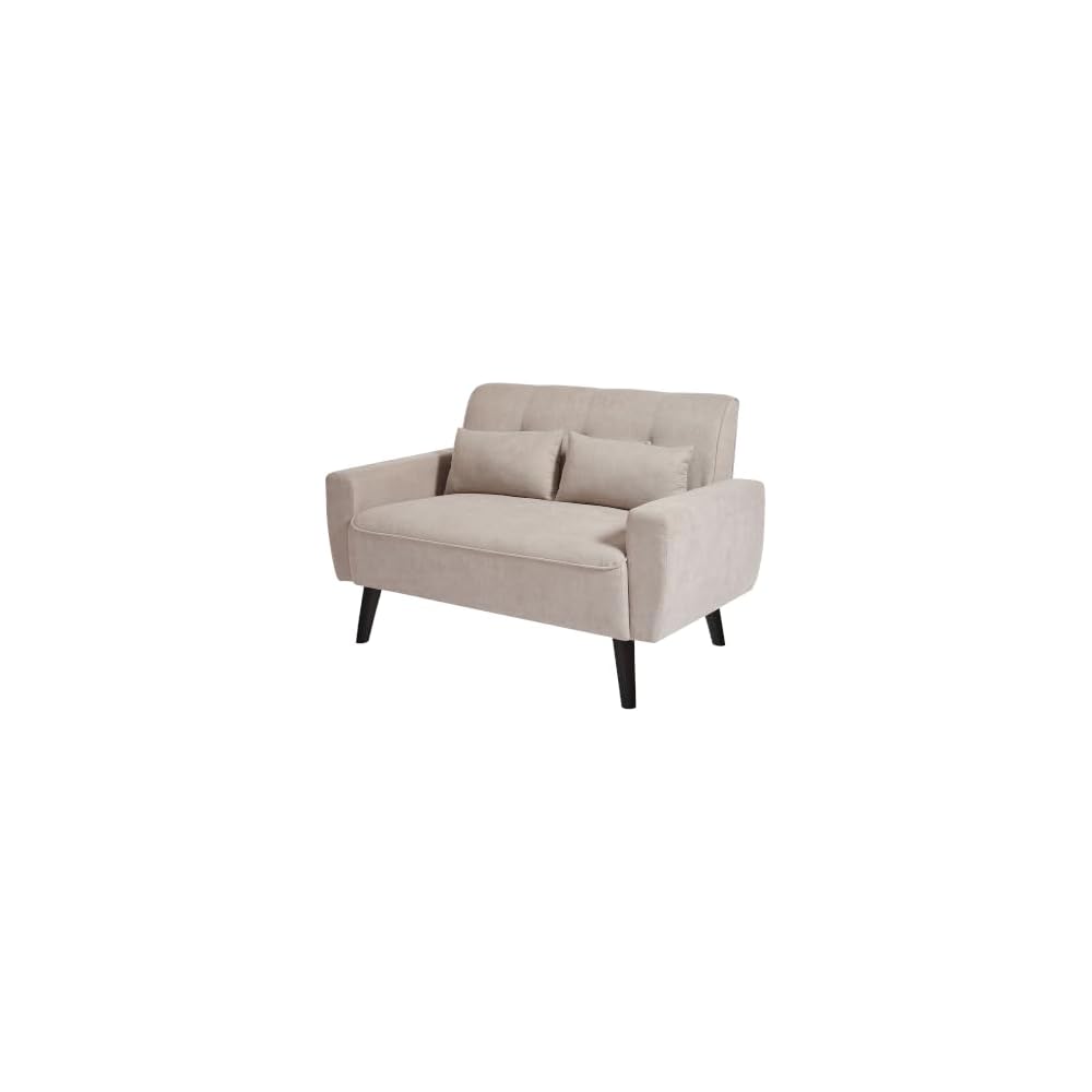Small Loveseat Sofa, 48" Mid Century Love Seat Couch, Modern 2 Seat Tufted Couches with Throw Pillows for Living Room, Apartment, Bedroom, Beige