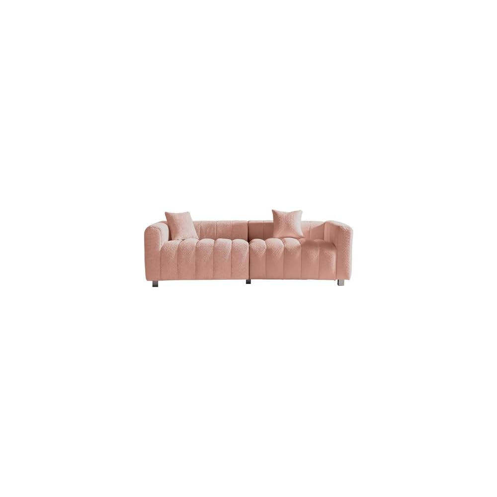 87.4'' Modern 3-Seater Sofa Bubble Couch for Living Room, Upholstered Teddy Velvet Deep Seat Sofa Couch, Fluffy Loveseat Sofa with 6 Metal Base Legs for Bedroom/Home/Office