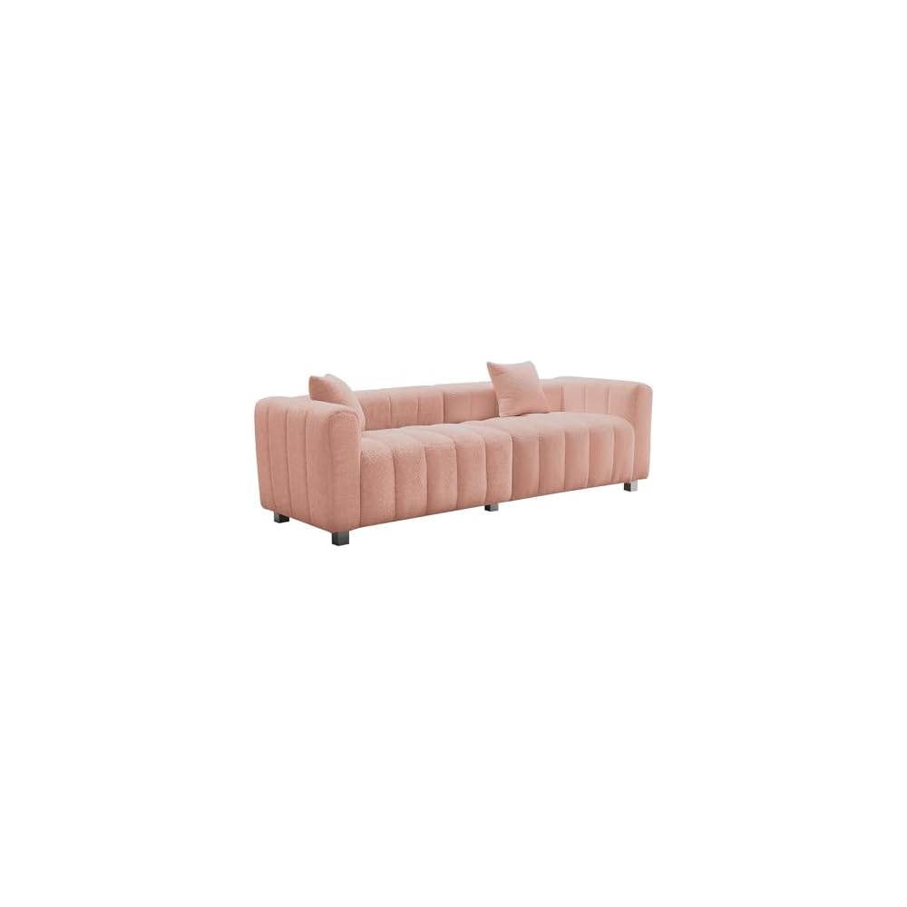 87.4'' Modern 3-Seater Sofa Bubble Couch for Living Room, Upholstered Teddy Velvet Deep Seat Sofa Couch, Fluffy Loveseat Sofa with 6 Metal Base Legs for Bedroom/Home/Office