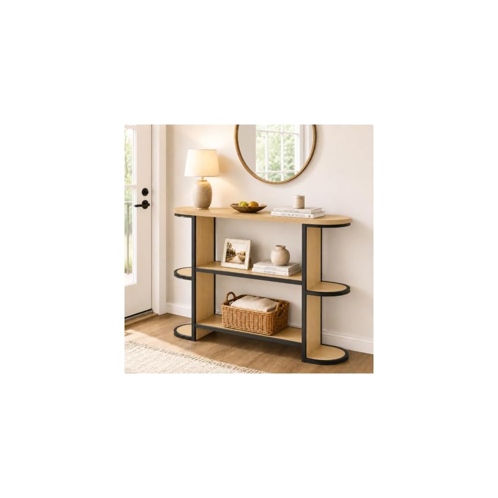 Gewudraw 39” Console Table for Living Room, Entryway Table, Rustic Brown