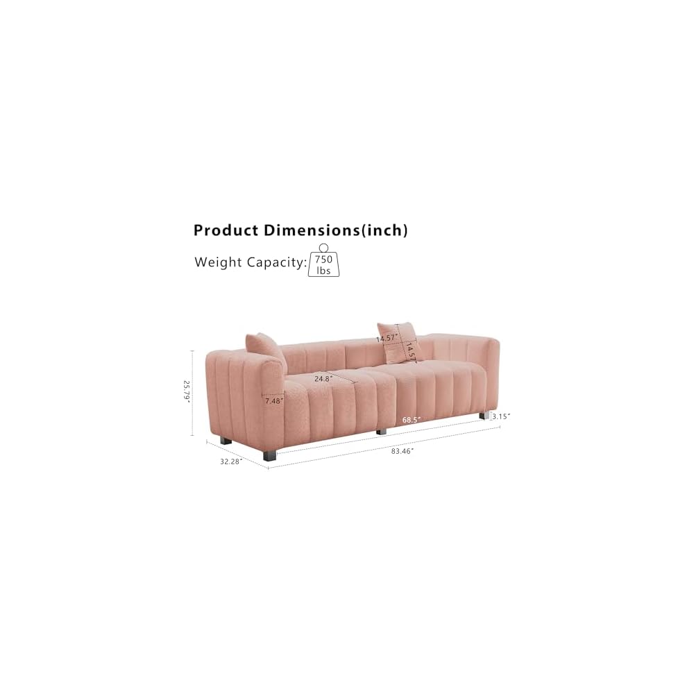 87.4'' Modern 3-Seater Sofa Bubble Couch for Living Room, Upholstered Teddy Velvet Deep Seat Sofa Couch, Fluffy Loveseat Sofa with 6 Metal Base Legs for Bedroom/Home/Office