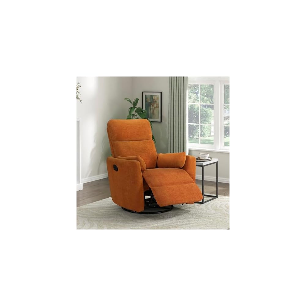 Lexicon Modern Swivel Glider Recliner Chair, Curved Arms, Beige Corduroy