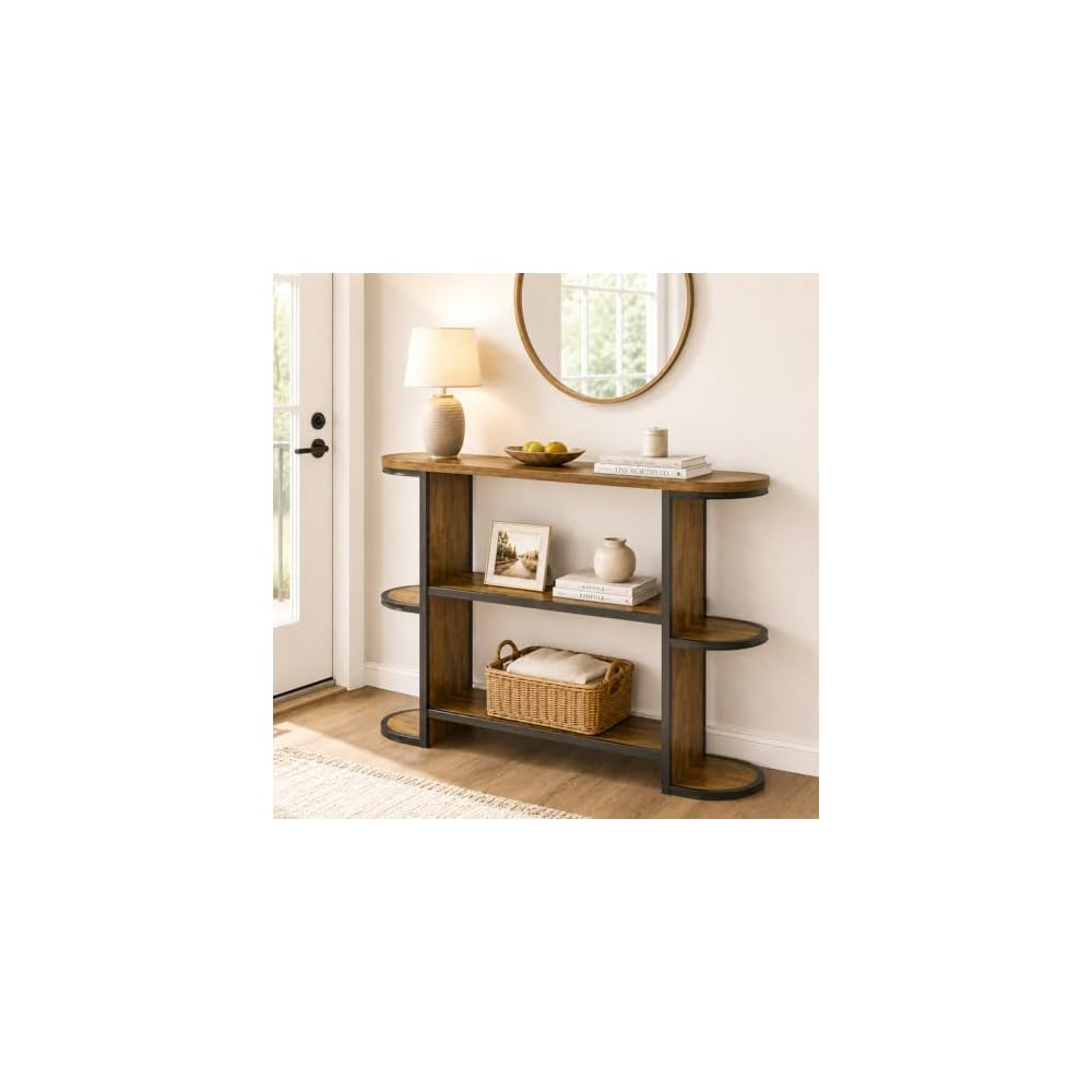 Gewudraw 39” Console Table for Living Room, Entryway Table, Rustic Brown