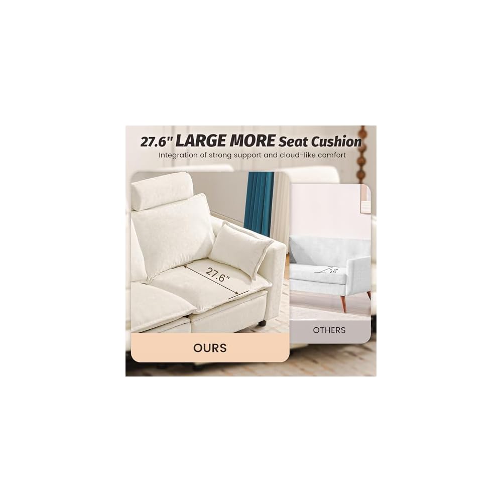 GUEAPY Power Reclining Sofa Loveseat Cloud Couch-Oversized Cream Reclining Sectional Couches, Modern Power Recliner Sofa for Living Room, Comfortable Recliner Couches with Soft Upholstery Pillows