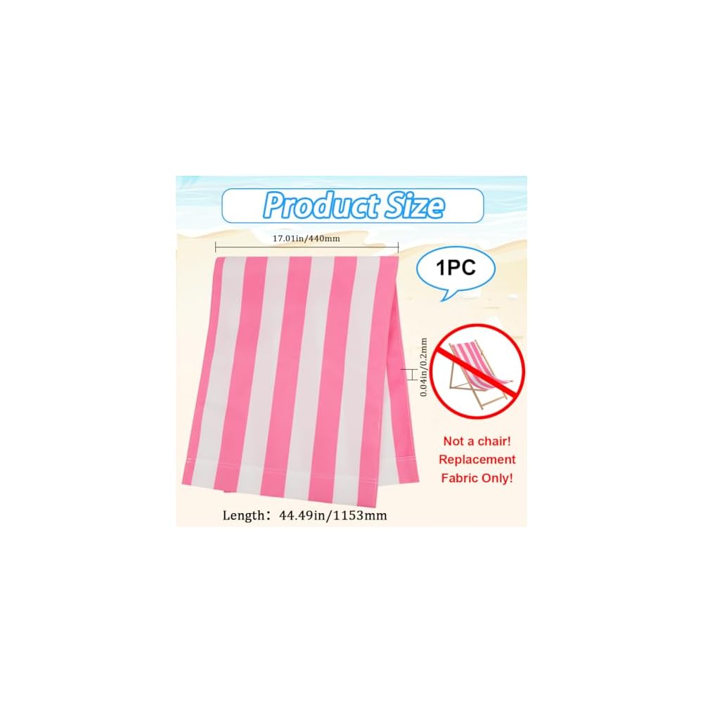 GORGECRAFT 1pcs Beach Sling Chair Replacement Lawn Chair Webbing Hot Pink and White Stripes Chair Oxford Cloth 435 * 1165mm Outdoor Patio Foldable Chaise Lounge Chair Fabric