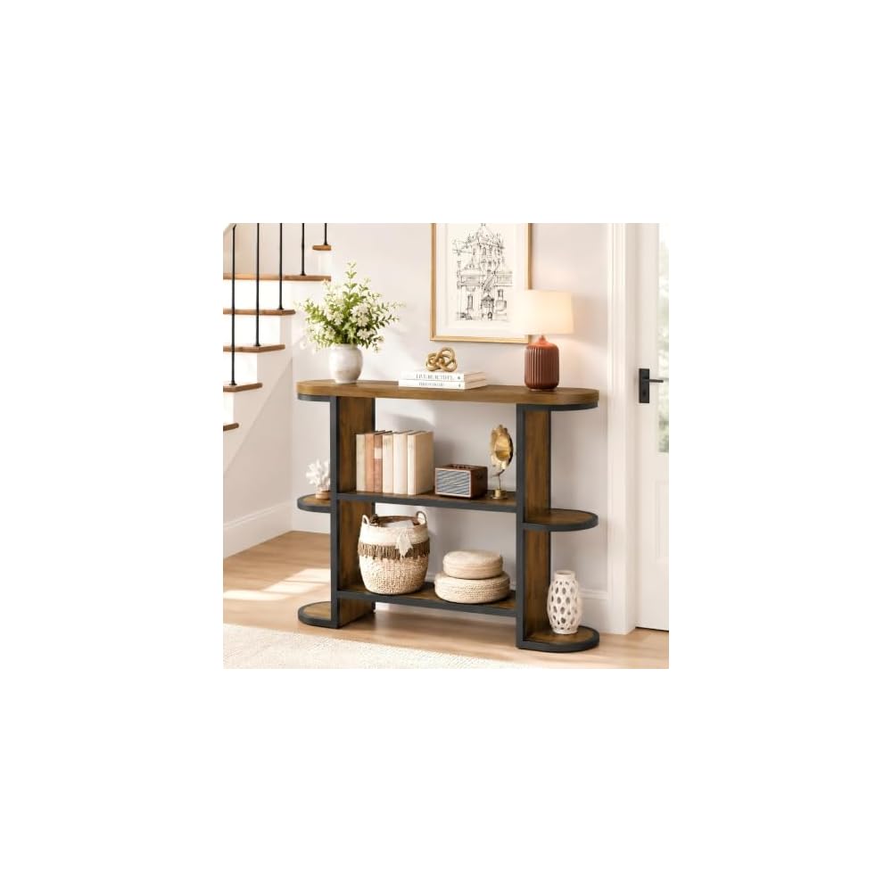 Gewudraw 39” Console Table for Living Room, Entryway Table, Rustic Brown