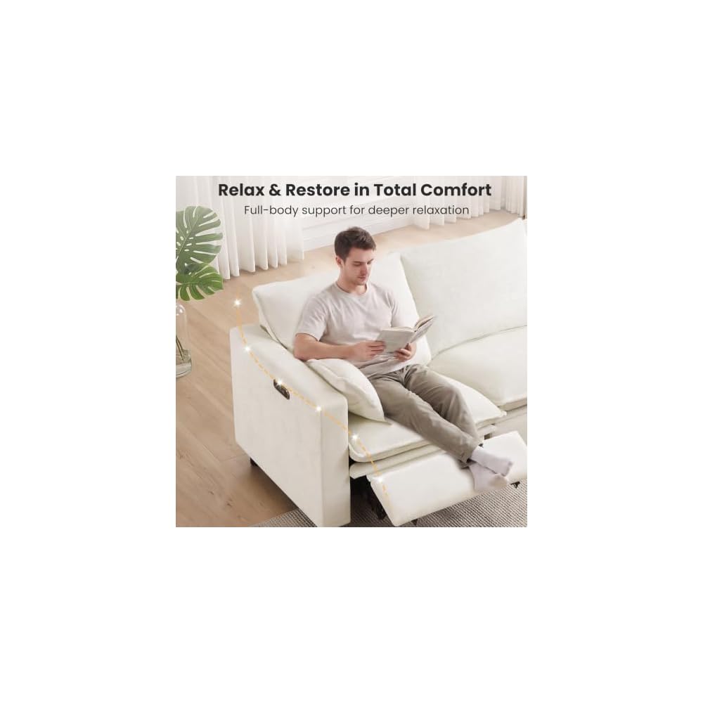 GUEAPY Power Reclining Sofa Loveseat Cloud Couch-Oversized Cream Reclining Sectional Couches, Modern Power Recliner Sofa for Living Room, Comfortable Recliner Couches with Soft Upholstery Pillows