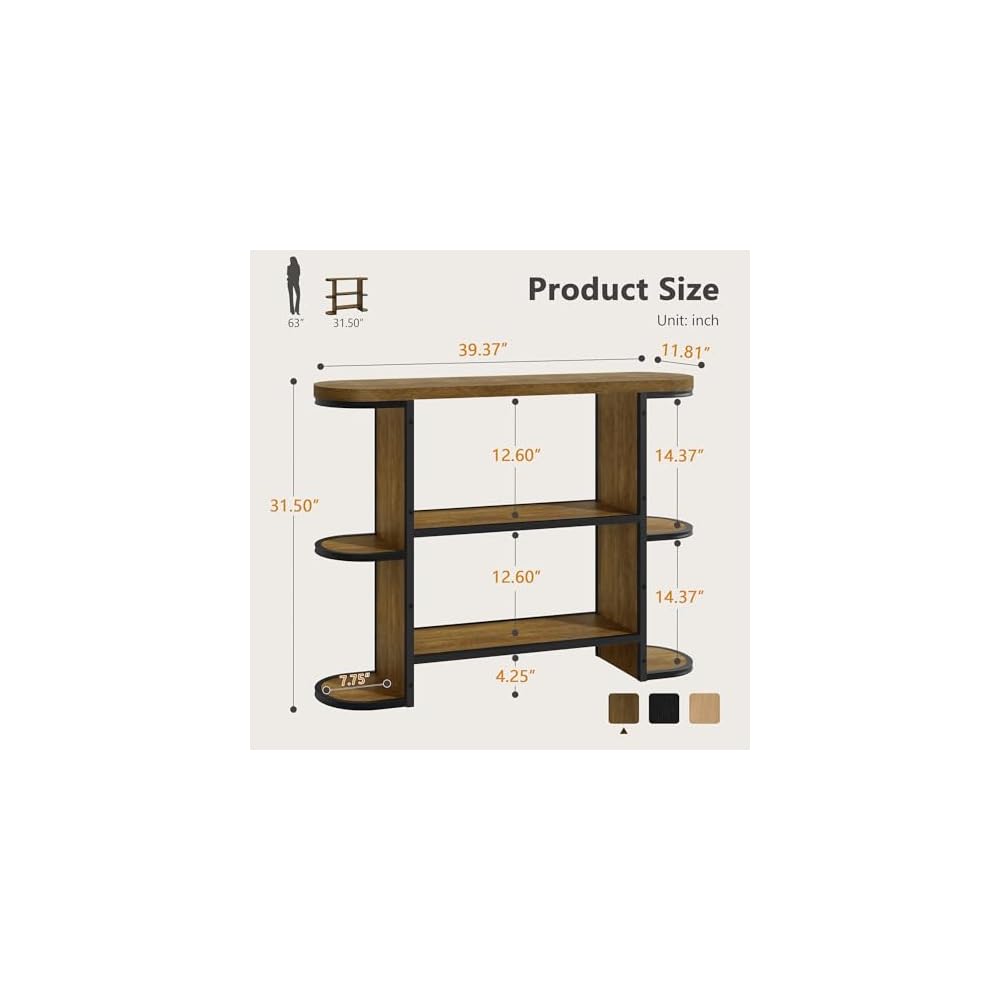 Gewudraw 39” Console Table for Living Room, Entryway Table, Rustic Brown