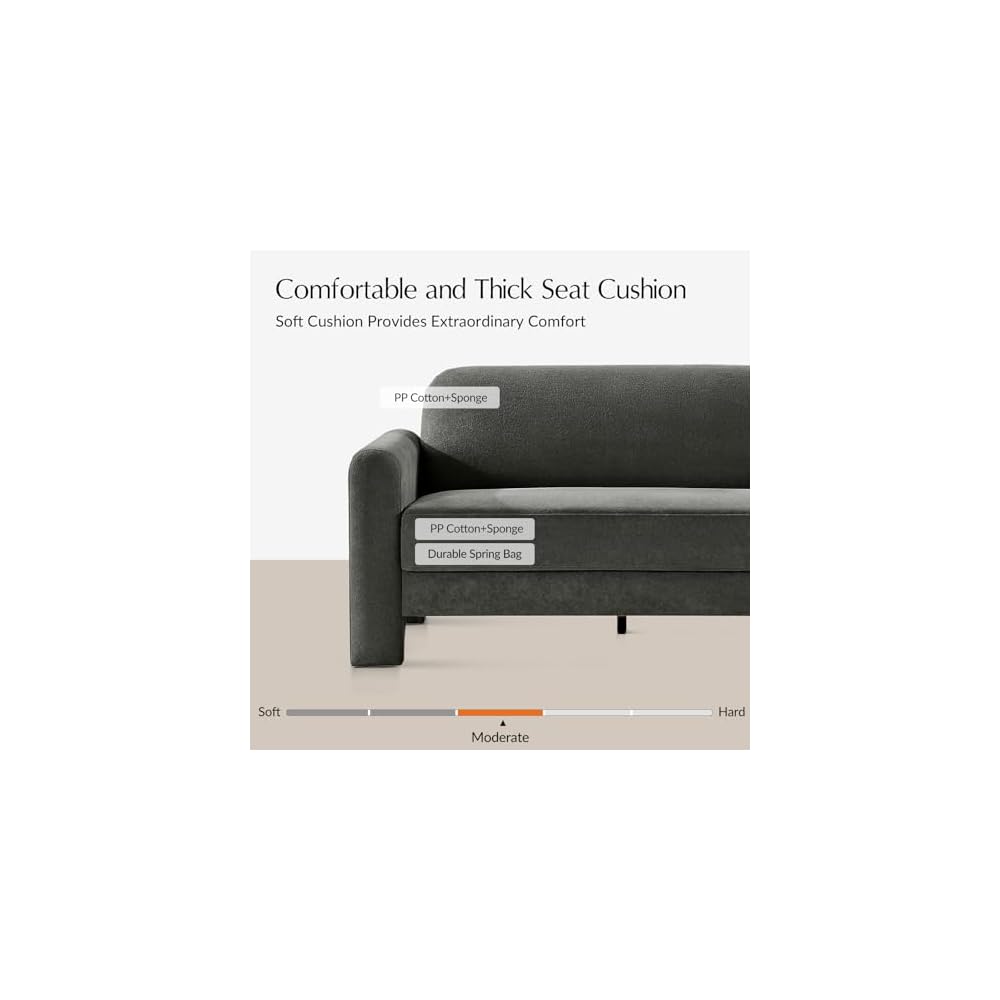 HULALA HOME 60" Modern Loveseat Sofa with Curved Armrests, Grey