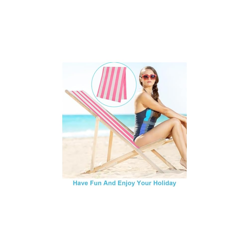 GORGECRAFT 1pcs Beach Sling Chair Replacement Lawn Chair Webbing Hot Pink and White Stripes Chair Oxford Cloth 435 * 1165mm Outdoor Patio Foldable Chaise Lounge Chair Fabric