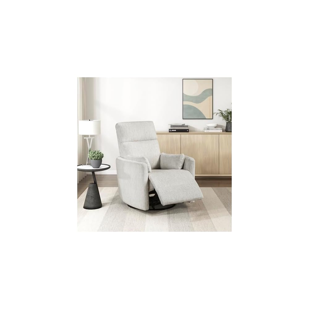 Lexicon Modern Swivel Glider Recliner Chair, Curved Arms, Beige Corduroy
