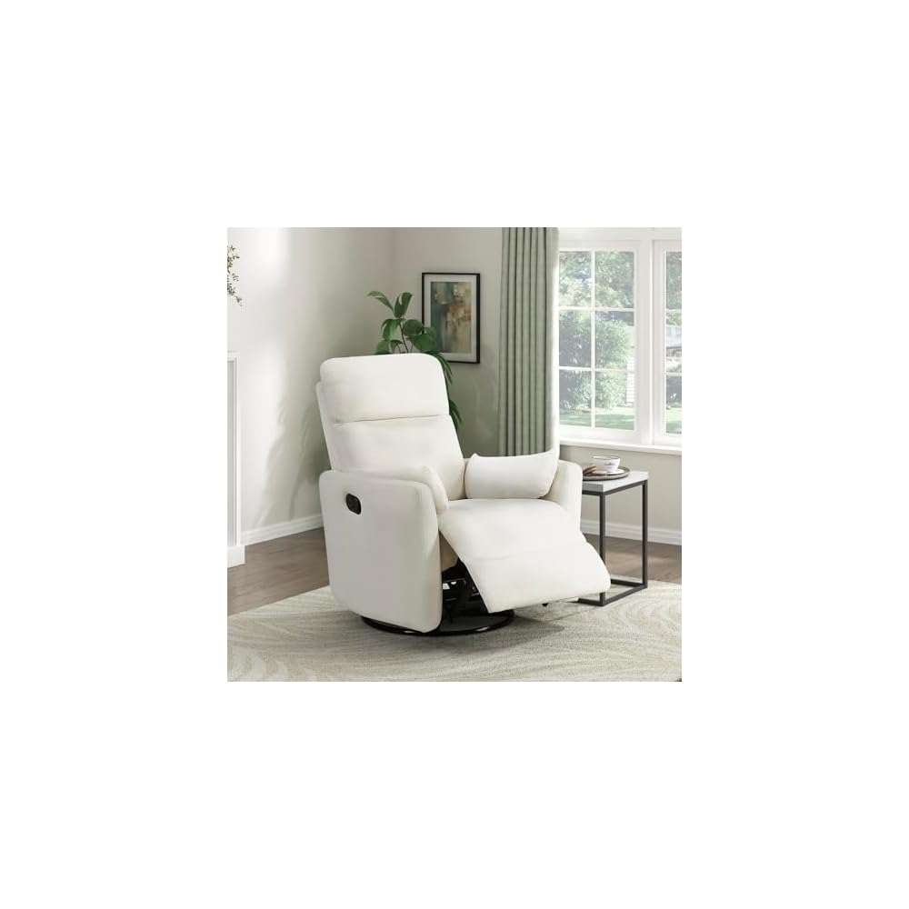 Lexicon Modern Swivel Glider Recliner Chair, Curved Arms, Beige Corduroy