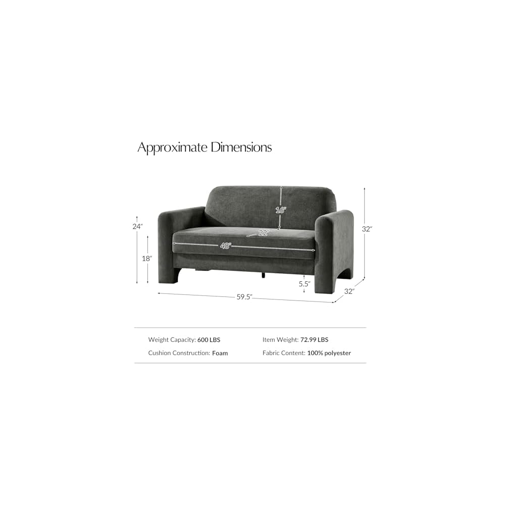 HULALA HOME 60" Modern Loveseat Sofa with Curved Armrests, Grey