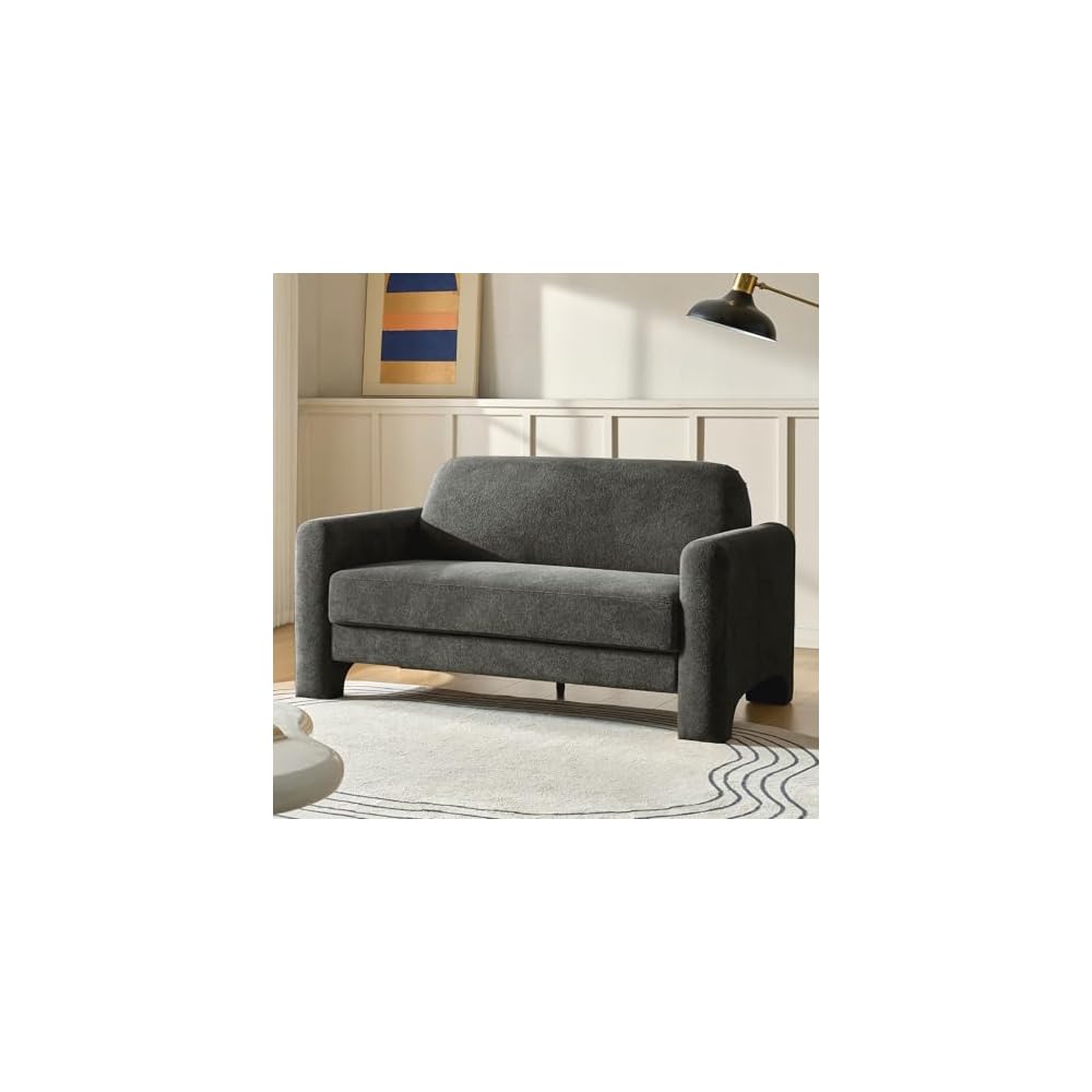 HULALA HOME 60" Modern Loveseat Sofa with Curved Armrests, Grey