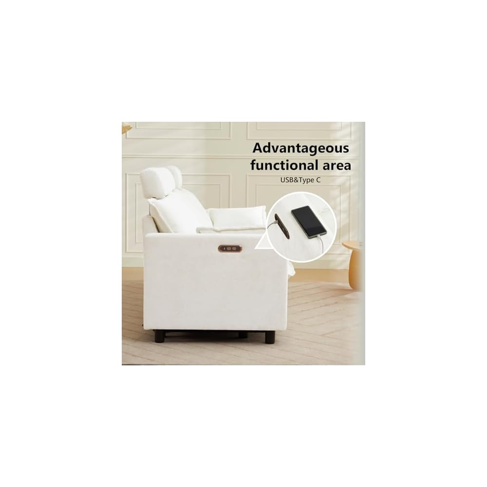 GUEAPY Power Reclining Sofa Loveseat Cloud Couch-Oversized Cream Reclining Sectional Couches, Modern Power Recliner Sofa for Living Room, Comfortable Recliner Couches with Soft Upholstery Pillows