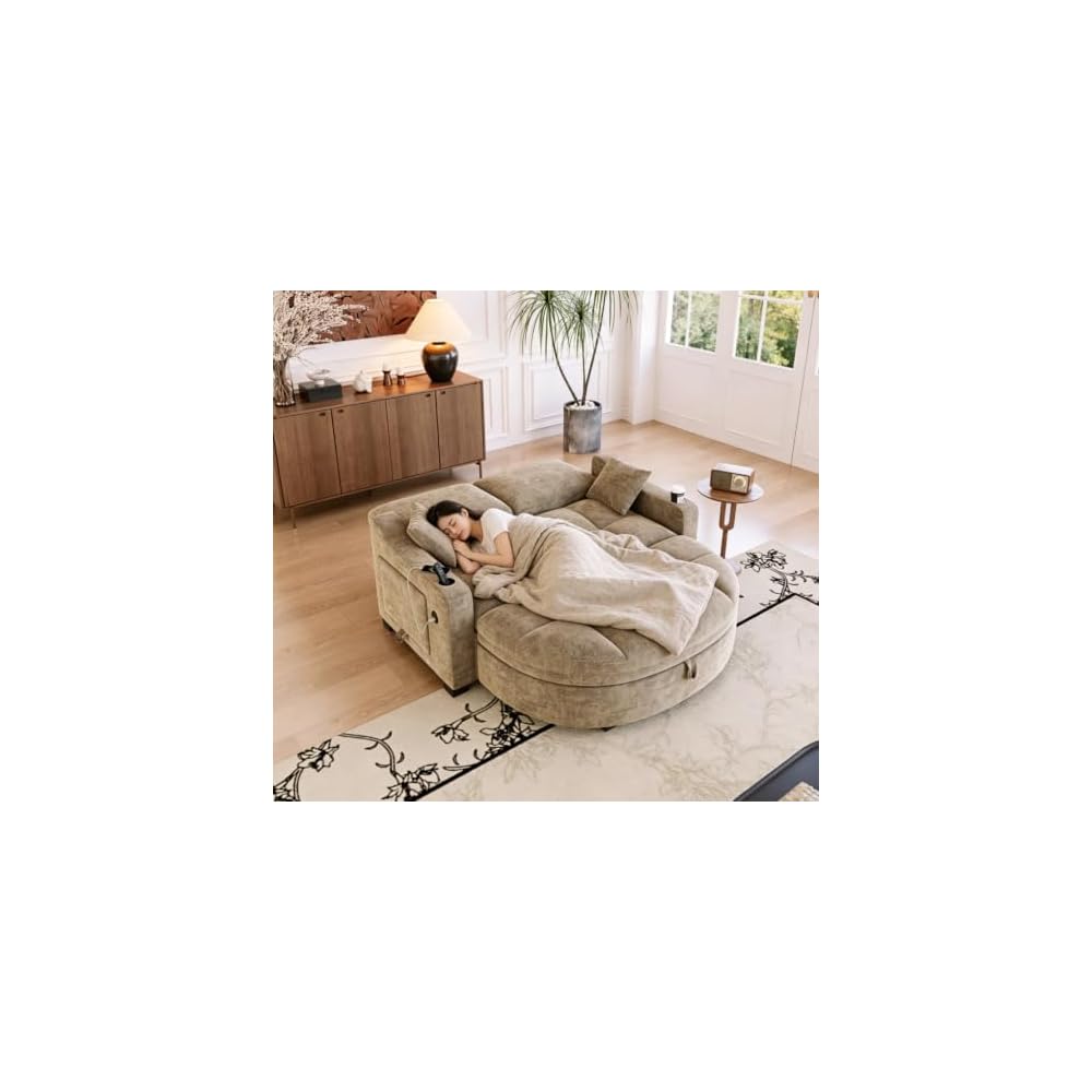 KEIKI 60" Convertible Sofa Bed, Chenille Loveseat with Storage Ottoman