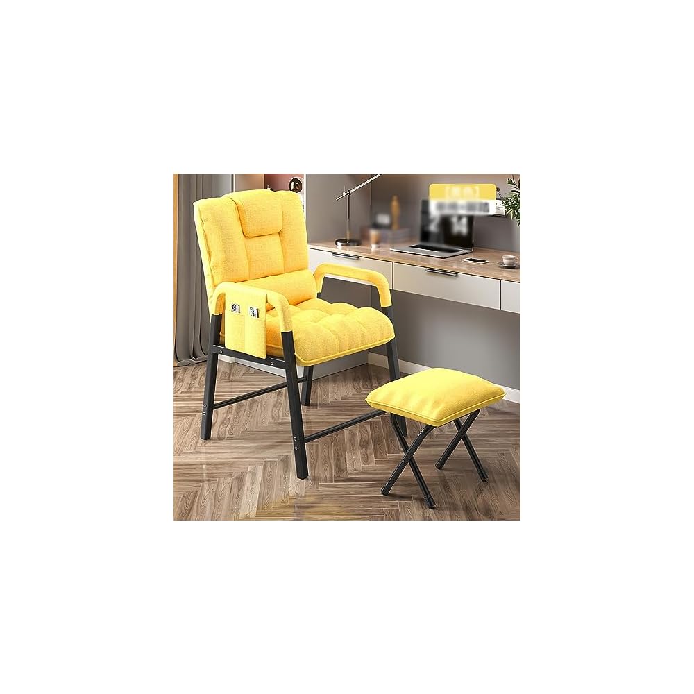Lazy Chair Accent Chair with Footstool, Lounge Chair with Armrests Leisure Sofa Relax Chair Reading Chair for Bedroom/Living Room/Reading, Adjustable Backrest,C