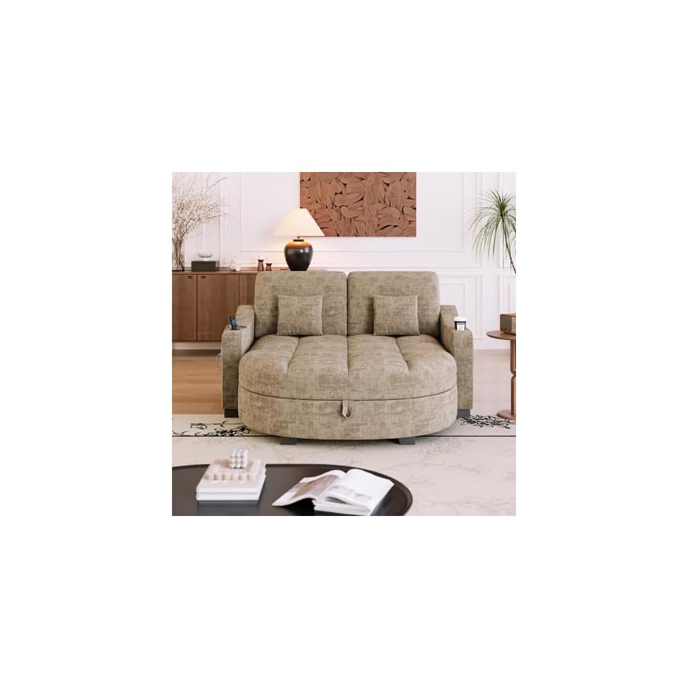 KEIKI 60" Convertible Sofa Bed, Chenille Loveseat with Storage Ottoman