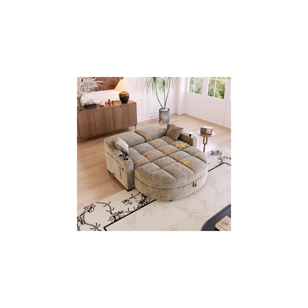 KEIKI 60" Convertible Sofa Bed, Chenille Loveseat with Storage Ottoman