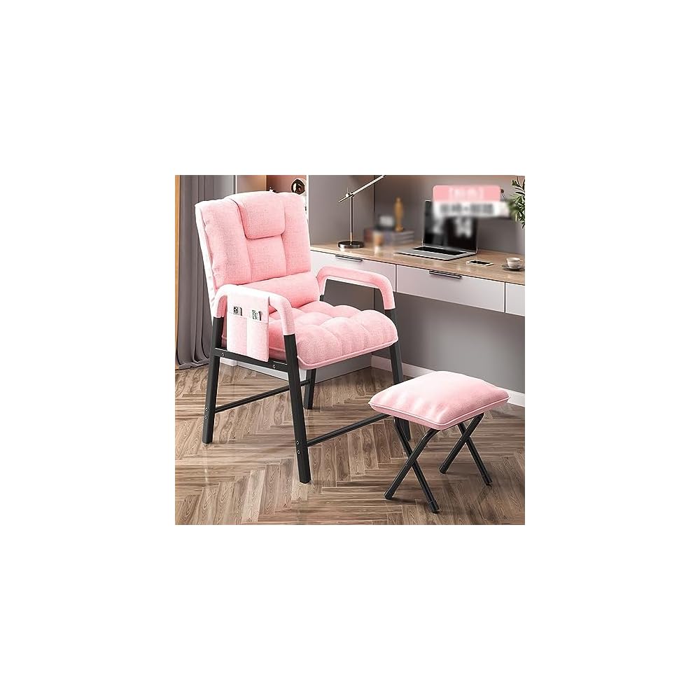 Lazy Chair Accent Chair with Footstool, Lounge Chair with Armrests Leisure Sofa Relax Chair Reading Chair for Bedroom/Living Room/Reading, Adjustable Backrest,C
