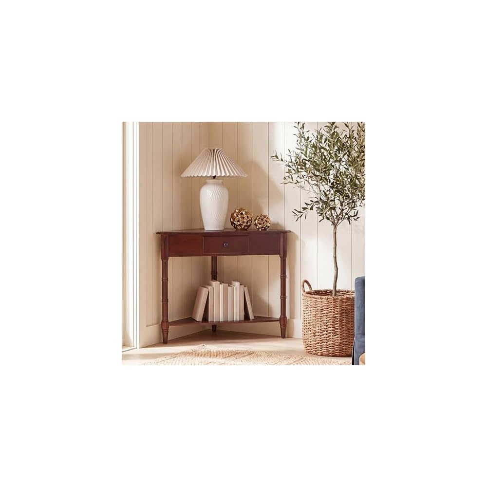 SAFAVIEH Gomez Corner Wood Side Table, 33.1" Dark Cherry AMH5709D