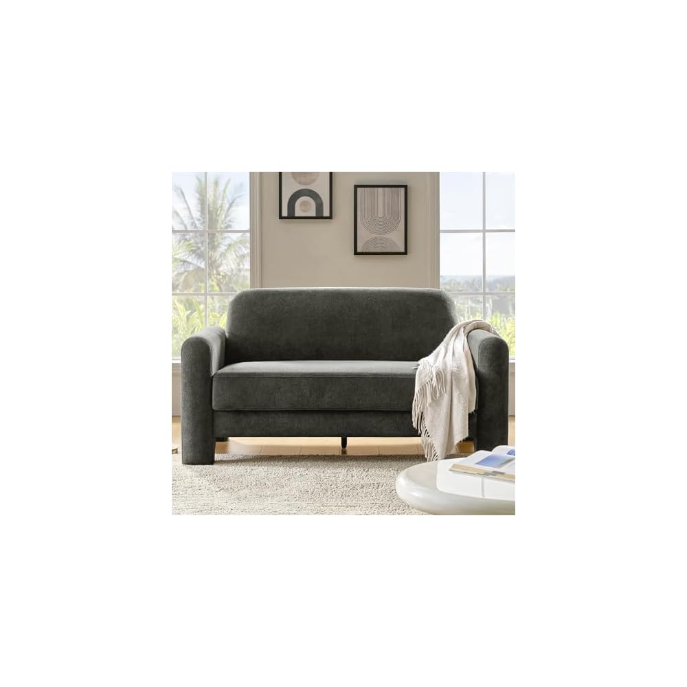 HULALA HOME 60" Modern Loveseat Sofa with Curved Armrests, Grey