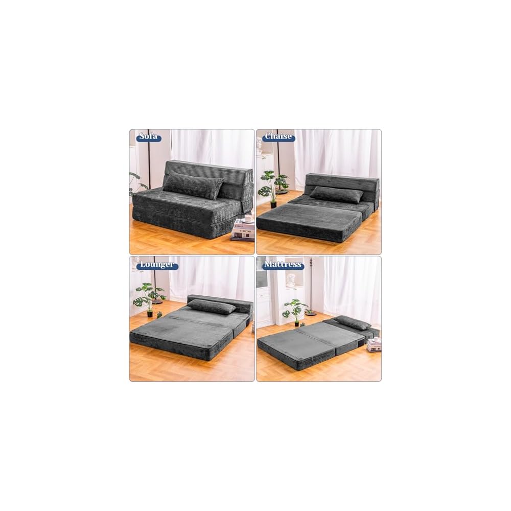 Cvortll Folding Sofa Bed, Convertible Sleeper Chair with Pillow, High Density Memory Foam Fold Out Couch, Foldable Mattress Futon Sofa for Living Room/Dorm/Guest Use/Apartment/Home Office