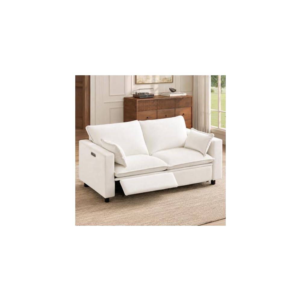 GUEAPY Power Reclining Sofa Loveseat Cloud Couch-Oversized Cream Reclining Sectional Couches, Modern Power Recliner Sofa for Living Room, Comfortable Recliner Couches with Soft Upholstery Pillows