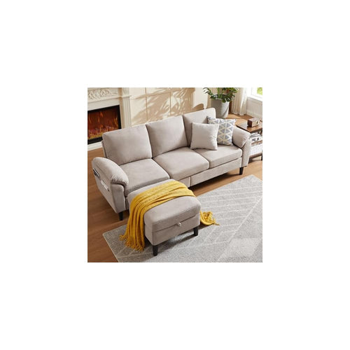 80" Convertible Sectional Sofa, Small L Shaped 3 Seat Couch with Reversible Storage Chaise, Modern Polyester Fabric Sofa Couches for Living Room, Apartment and Small Space, Beige