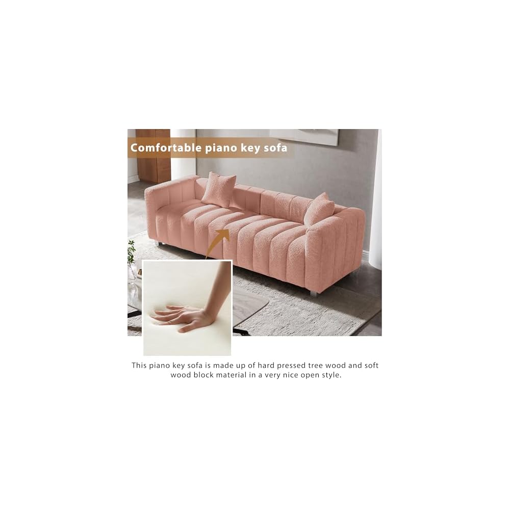 87.4'' Modern 3-Seater Sofa Bubble Couch for Living Room, Upholstered Teddy Velvet Deep Seat Sofa Couch, Fluffy Loveseat Sofa with 6 Metal Base Legs for Bedroom/Home/Office