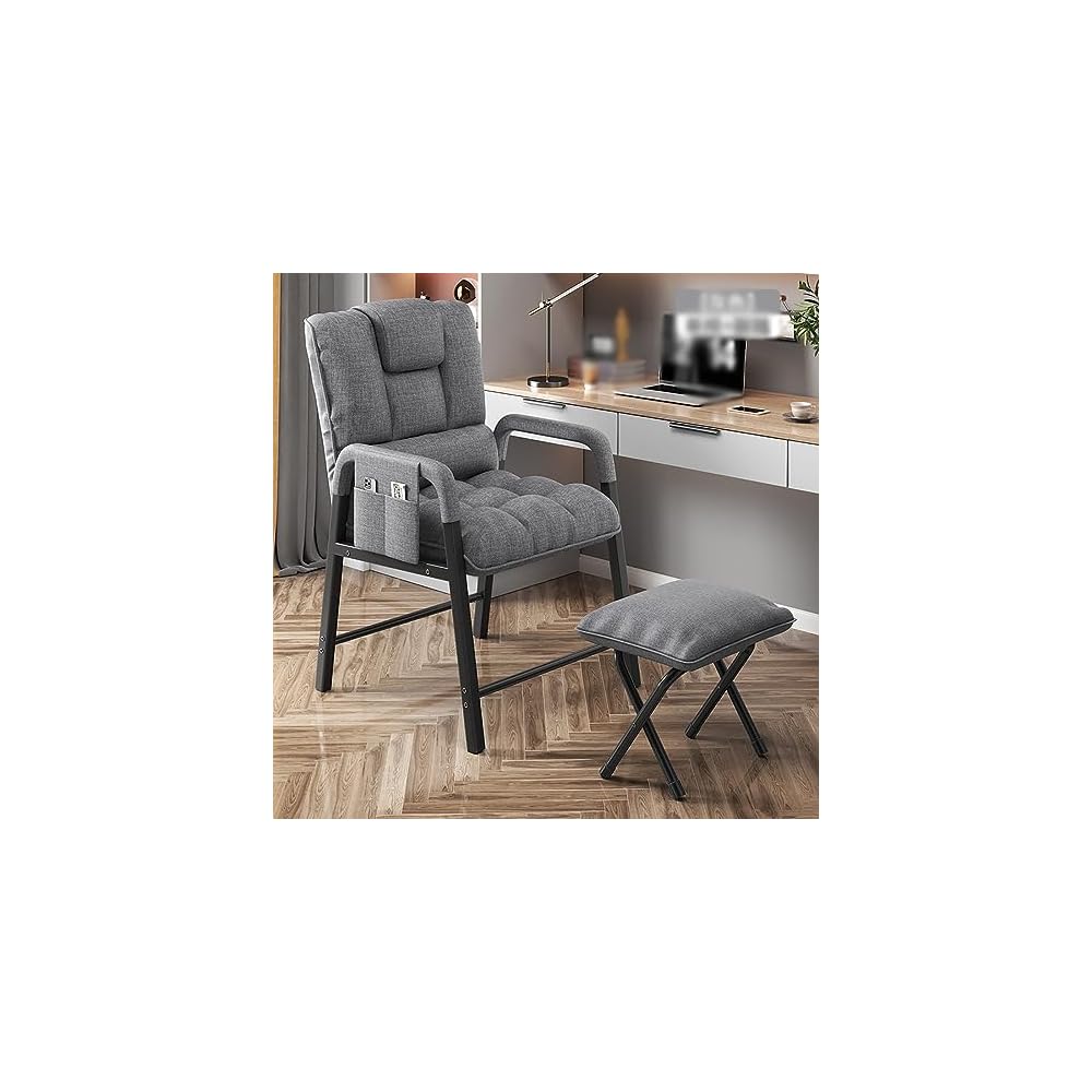 Lazy Chair Accent Chair with Footstool, Lounge Chair with Armrests Leisure Sofa Relax Chair Reading Chair for Bedroom/Living Room/Reading, Adjustable Backrest,C