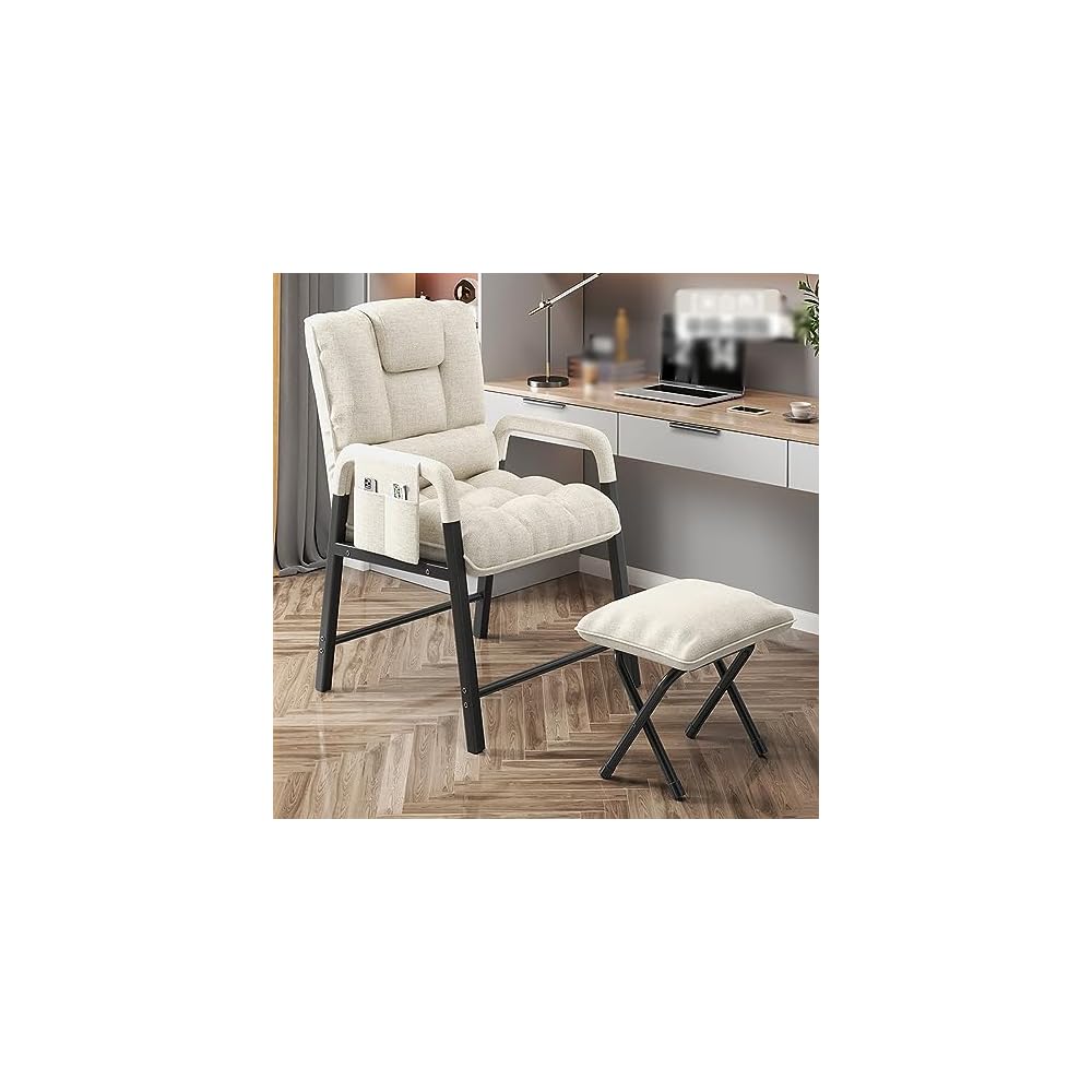 Lazy Chair Accent Chair with Footstool, Lounge Chair with Armrests Leisure Sofa Relax Chair Reading Chair for Bedroom/Living Room/Reading, Adjustable Backrest,C