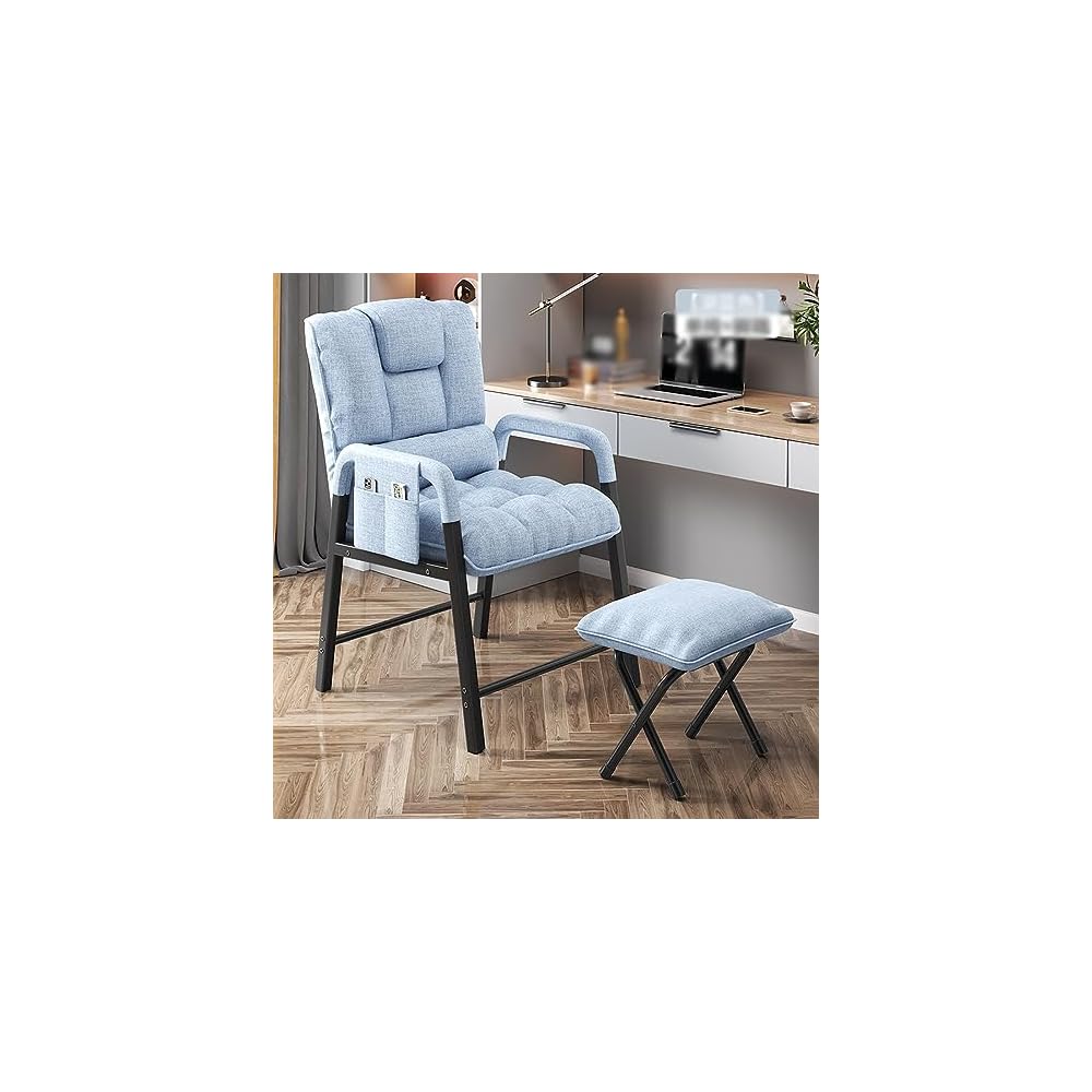 Lazy Chair Accent Chair with Footstool, Lounge Chair with Armrests Leisure Sofa Relax Chair Reading Chair for Bedroom/Living Room/Reading, Adjustable Backrest,C