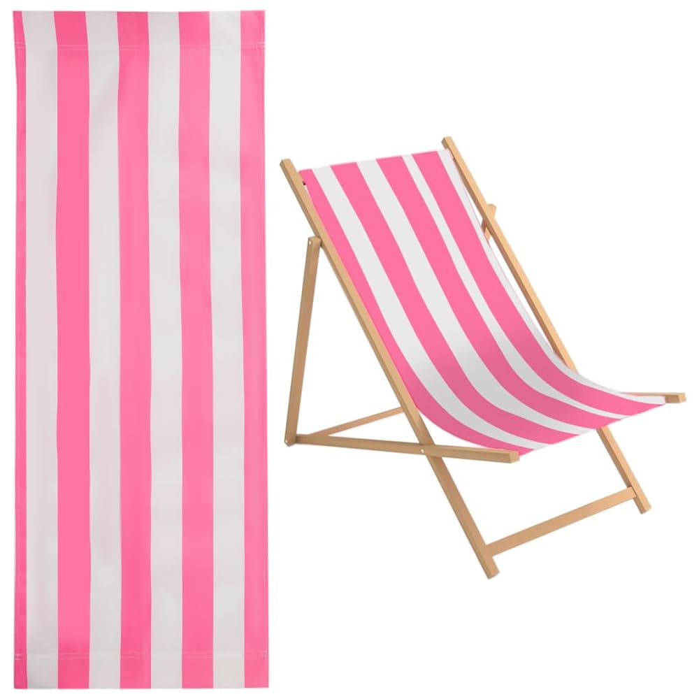 GORGECRAFT 1pcs Beach Sling Chair Replacement Lawn Chair Webbing Hot Pink and White Stripes Chair Oxford Cloth 435 * 1165mm Outdoor Patio Foldable Chaise Lounge Chair Fabric