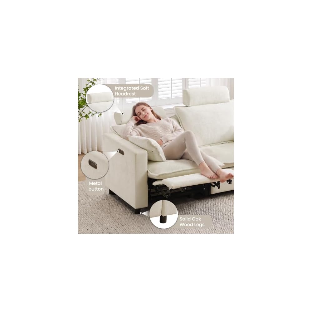 GUEAPY Power Reclining Sofa Loveseat Cloud Couch-Oversized Cream Reclining Sectional Couches, Modern Power Recliner Sofa for Living Room, Comfortable Recliner Couches with Soft Upholstery Pillows