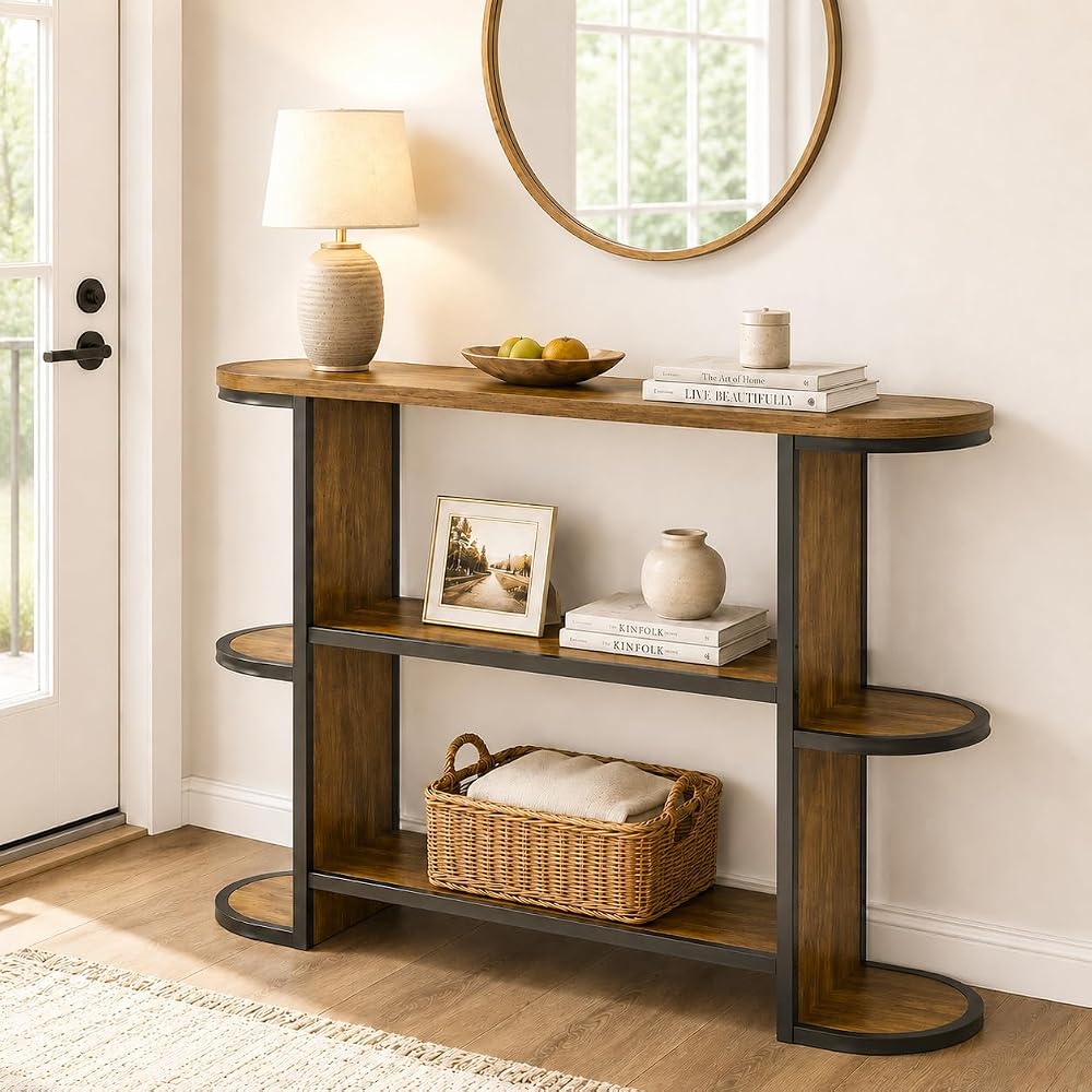 Gewudraw 39” Console Table for Living Room, Entryway Table, Rustic Brown