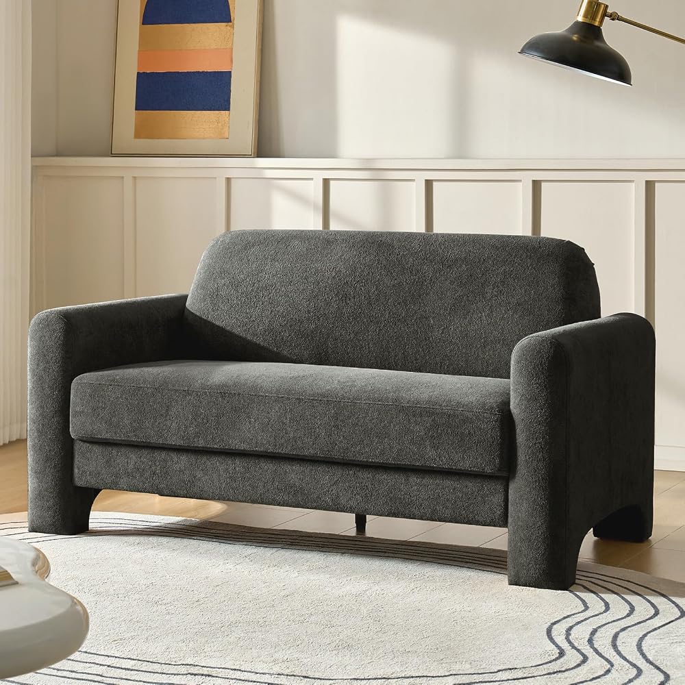 HULALA HOME 60" Modern Loveseat Sofa with Curved Armrests, Grey