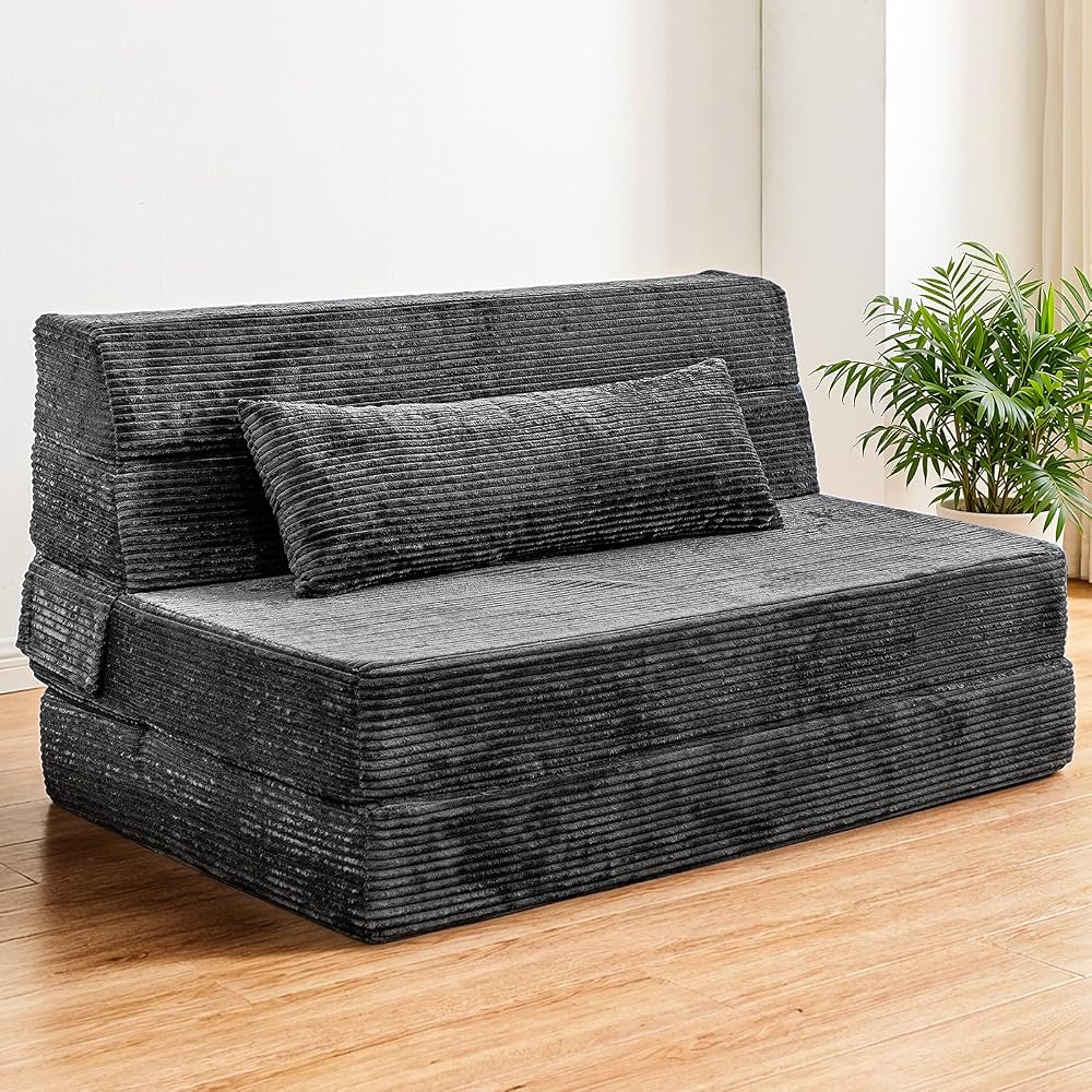 Cvortll Folding Sofa Bed, Convertible Sleeper Chair with Pillow, High Density Memory Foam Fold Out Couch, Foldable Mattress Futon Sofa for Living Room/Dorm/Guest Use/Apartment/Home Office